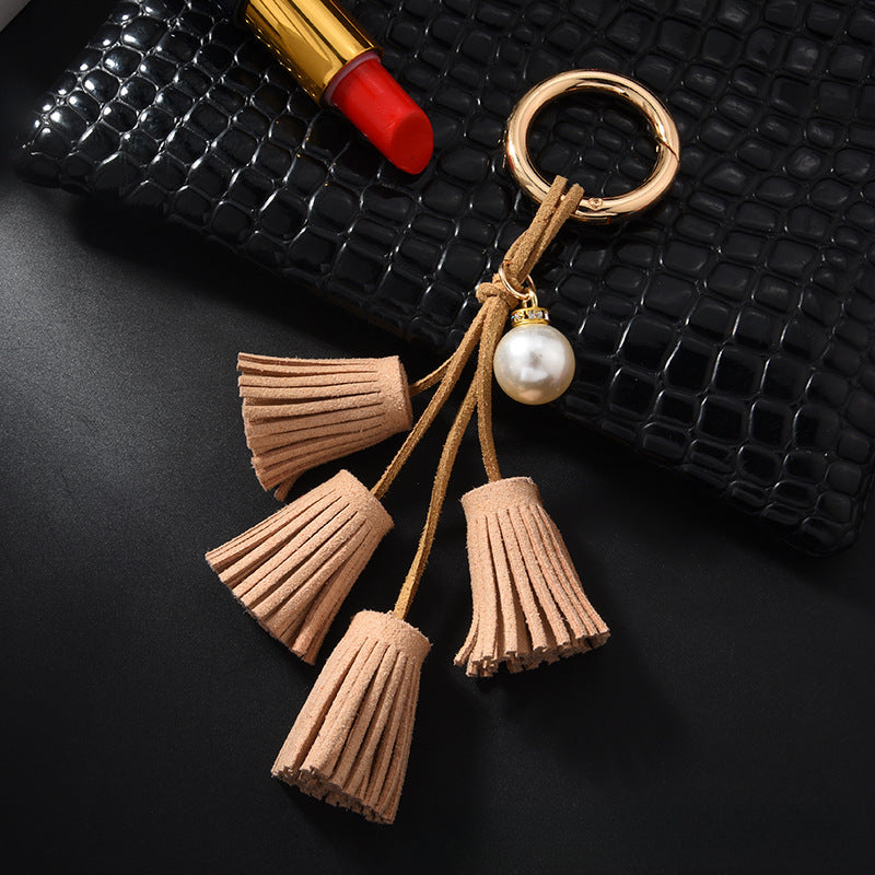 Wholesale Diamond Pearl Leather Tassel Keychain